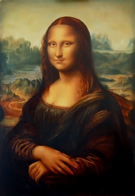 Reproduction of painting Mona Lisa by Leonardo da Vinci and light graphic effect.
